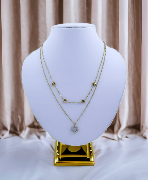 Heart Shape Double Layer Golden Necklace | Anti Tanishq Gold Polish Necklace