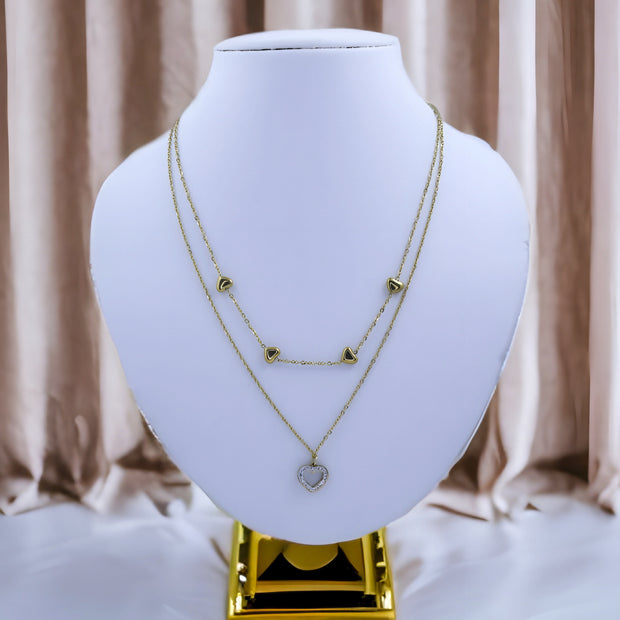 Heart Shape Double Layer Golden Necklace | Anti Tanishq Gold Polish Necklace